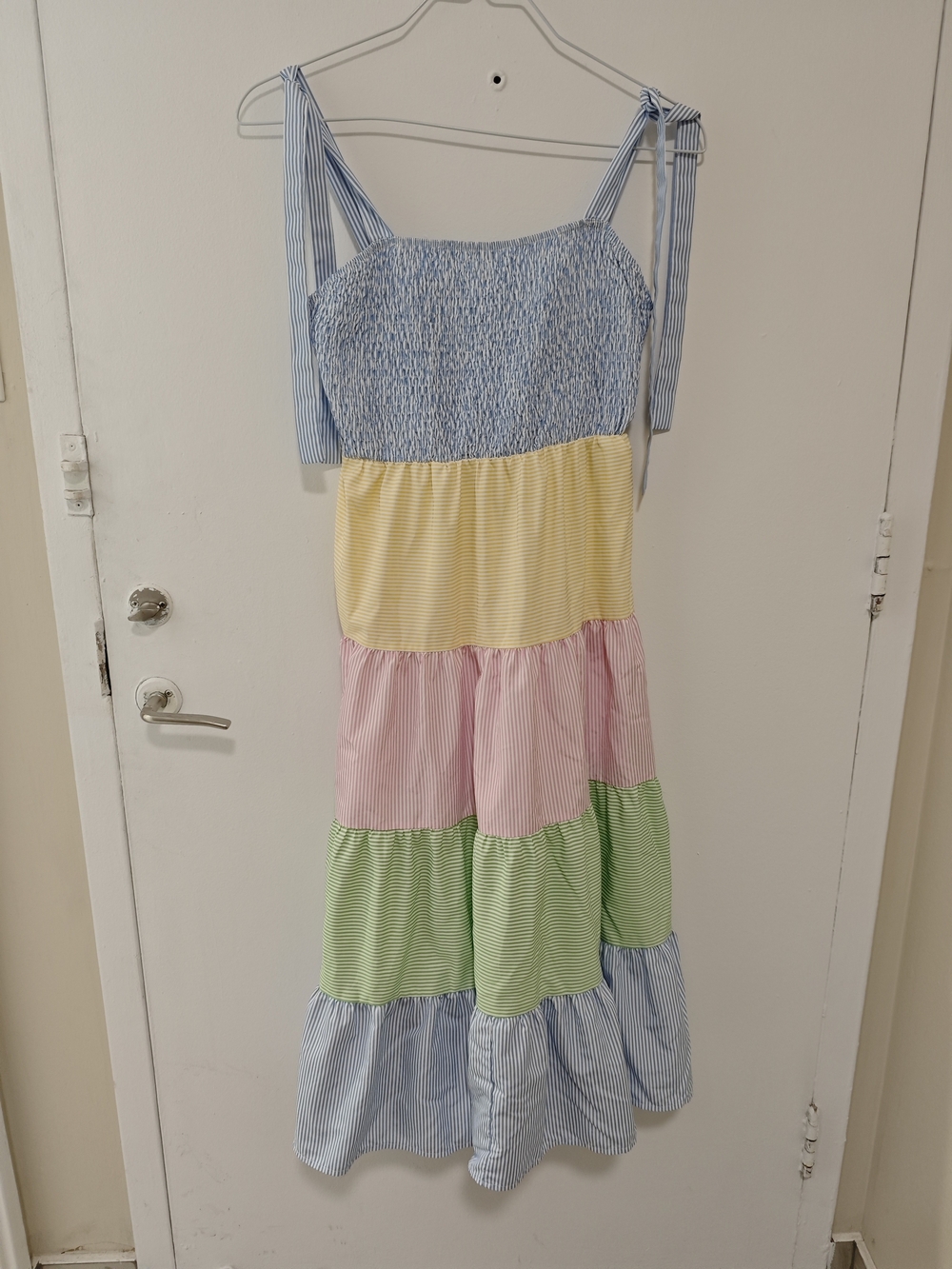 Beautiful Multi-Stripe Tiered Sundress with Bow Straps